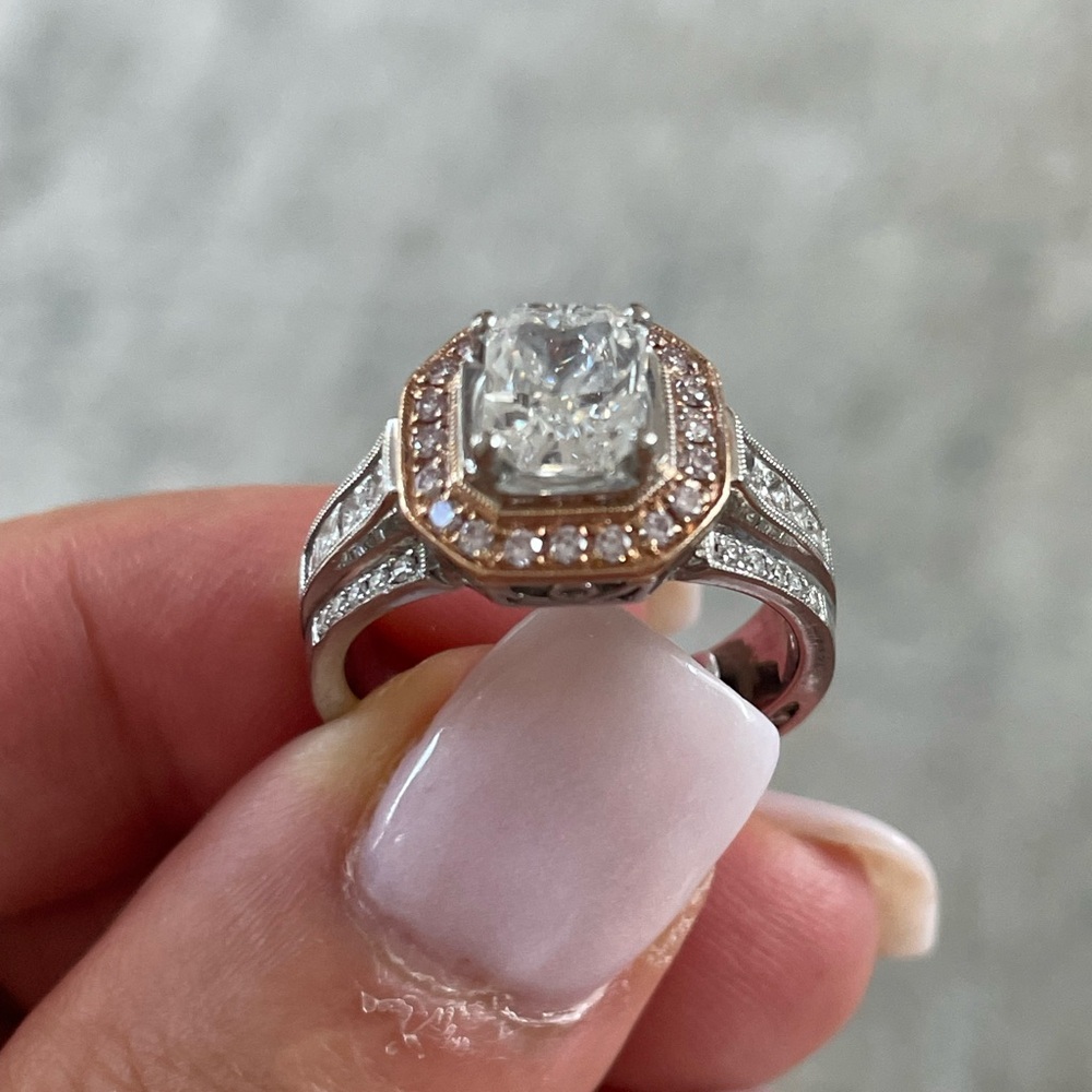 Simon G designer ring 18kt White, yellow and rose gold style NR109